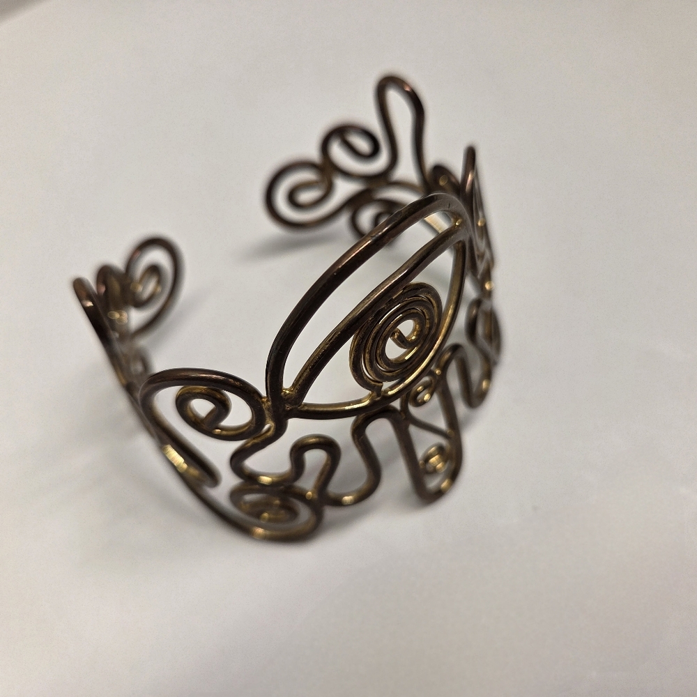 Copper Artisan Swirl Open Cuff Bracelet Boho Chic Metal Jewelry - Picture 2 of 5